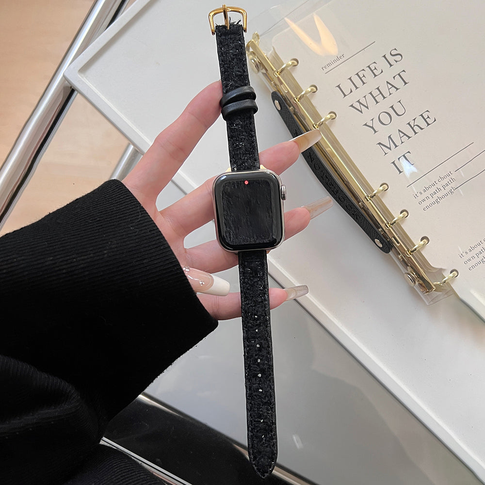 For Apple Watch Series 9 8 7 41mm / 6 5 4 SE (2023) SE (2022) SE 40mm / 3 2 1 38mm Woolen+Leather Watch Band - Red+Gold Buckle For Apple Watch Series 9 8 7 41mm / 6 5 4 SE (2023) SE (2022) SE 40mm / 3 2 1 38mm Woolen+Leather Watch Band - Red+Gold Buckle